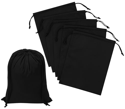 Black Cotton Drawstring Bags with Double String, For Pantry Gifts Games Storage - Pack of 6 (Black Cotton Blend, 7 x 9 Inch) - color: Black Cotton Blend, size: 7 x 9 Inch