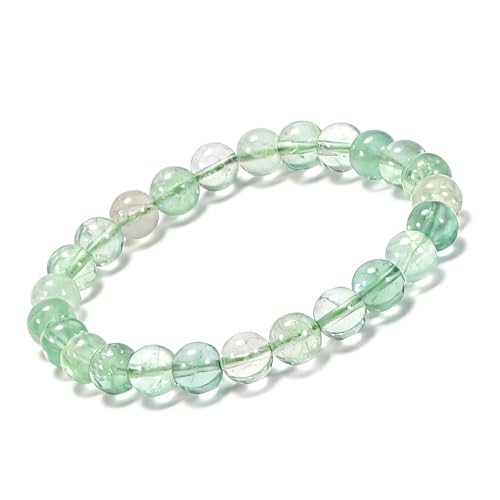 Agate Round Beaded Bracelet for Women Men Natural Agates Stone Healing Bracelets Stretch Elastic Handmade Polished Gemstone Beads Bracelet - color: Fluorite, size: 8mm Beads
