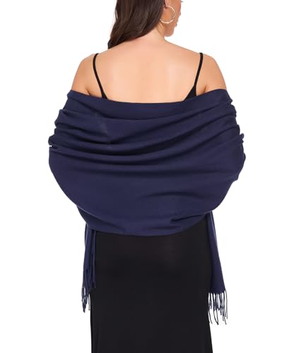 Pashmina Shawl and Wraps for Evening Dresses Resemble Cashmere Scarf for Women Wedding Winter Warm Shawls - color: Navy