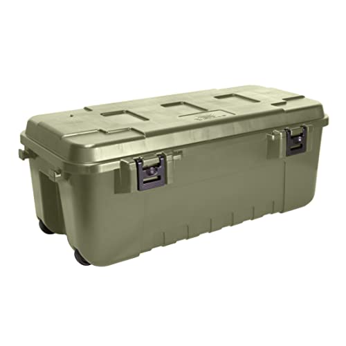 Plano Storage Trunk with Wheels, Green, 108-Quart, Lockable Storage Box, Rolling Airline Approved Sportsman Trunk, Hunting Gear and Ammunition Bin, Heavy-Duty Containers for Camping - color: Olive Drab, style: Large