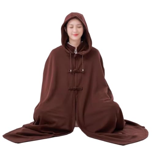 Meditation Buddhist Hooded Cloak Zen Robe Men Women Soft Warm Fleece Hooded Cape for Yoga Lounge Wear Holiday - color: Coffee, size: X-Large