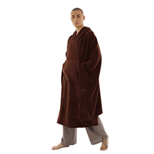 Meditation Buddhist Hooded Cloak Coat Women Men Outfit Oversize Coat - color: Brown, size: Large