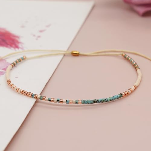 Seed Beaded Bracelets for Women, Boho Handmade Adjustable Colorful Beads Strand Summer Beach Jewelry Gift.