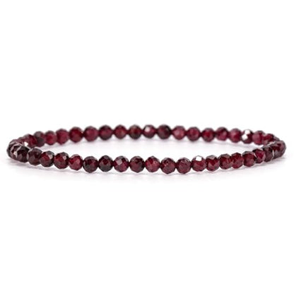Angelstones Natural Gemstone Small Beaded Stretch Bracelet, 4mm Faceted Round Beads, Crystal Healing Bracelet for Women - color: Red Garnet