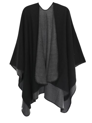 MissShorthair Women's Printed Shawl Wrap Fashionable Open Front Poncho Cape, Gift for Women - color: B-gray Black