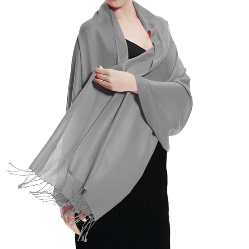 TZ Promise Women Pashmina Shawls and Wraps for Evening Dresses,Soft Large Long Scarf for Wedding,Bride Bridesmaid Gifts - color: Gray