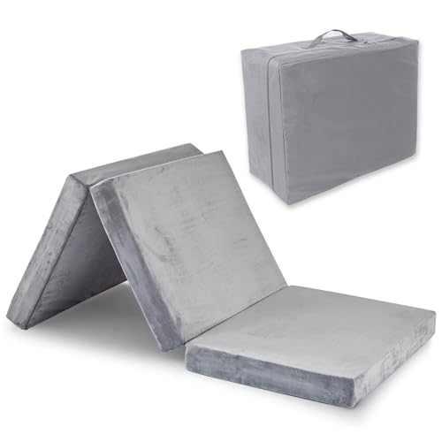 SINWEEK Tri Folding Mat Foam Topper 3.8" Thickness Floor Cot Mat, Guset mat with Removable&Machine Washable Cover and Lining, CertiPUR-US Certified 38 x 80 Inch - size: Twin XL (38 x 80 Inch), style: High Support Foam