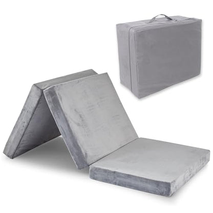 SINWEEK 3.8" Cot Memory Foam Folding Topper with Storage Bag - Foldable Trifold Floor Mat Topper, CertiPUR-US Certified Guest Sleeping Pad, Machine Washable Cover - size: C (31 x 75 Inch), style: Slow Rebound Memory Foam