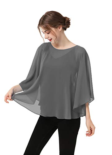 Capes for Womens Casual chiffon shawl Casual Chiffon Cape Sheer shawls and wraps Poncho Capelets Cover Up - color: Dark Gray