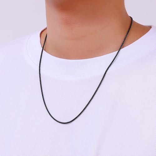 Fiusem Black Wheat Chains for Men and Women, 2/2.5/3/4/5mm Stainless Steel Necklace Chain, Mens Necklace Jewelry Gift 16-28 Inch - size: 16 Inches, style: Black 2MM