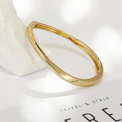 Minimalist Gold Bangle Bracelet, Polished Cuff Bracelets Stackable Birthday Gift for Women - color: Gold 1