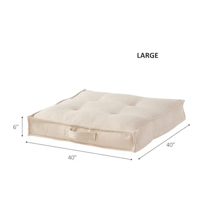 Square Tufted Floor Pillow with Removable Cover, Cream, Large (40") - color: Cream, size: Large (40")