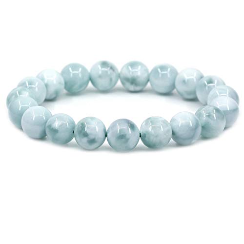 Keleny Fashion Crystal Man Women Stretch Bracelet 10mm Round Beads Rock Jasper 7 Inch Unisex - color: Green Angelite