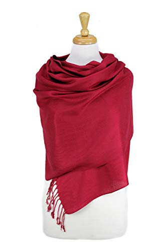 Luxurious Pashmina Feel Scarf & Shawl - Soft Solid Color Wrap for Weddings, Evening Dresses, Gifts - color: Burgundy