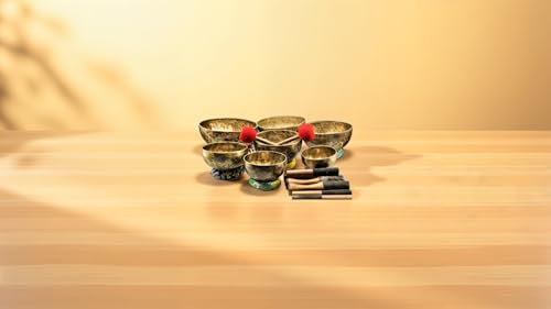 Chakra Healing Tibetan Singing Bowl - Set of 7 - Hand Hammered Tibetan Meditation Singing Bowl Nepal
