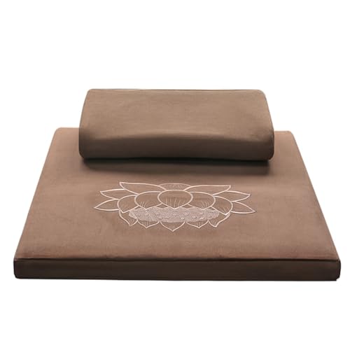 Portable Foldable Meditation Cushion Mat Set with Washable Cotton Linen Cover, Larger Yoga Mat Bolster Floor Pillows Seating for Adults Meditation Accessories coffee2-70cm - color: Coffee2, size: 70cm