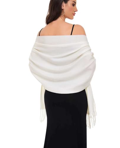 Pashmina Shawl and Wraps for Evening Dresses Resemble Cashmere Scarf for Women Wedding Winter Warm Shawls - color: Cream