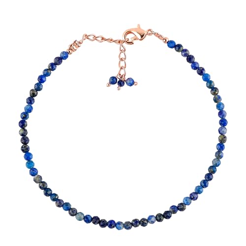 Natural Gemstone Beaded Bracelet, Microfaceted Crystals, Handmade Dainty Jewelry, Bohemian Plated Bracelet-Gift - style: Lapis Lazuli-Gem