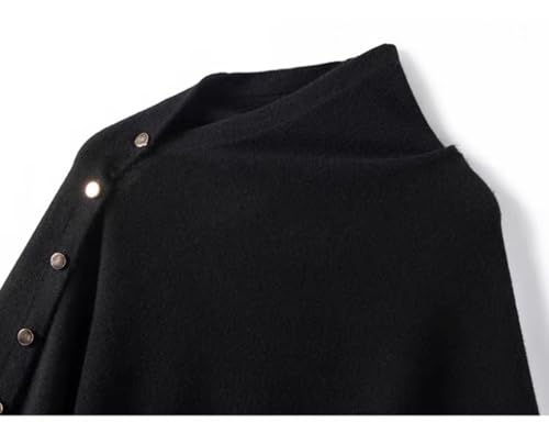 Women's Versatile Knitted Shawls Scarf Poncho Sweater Capes with Buttons Lightweight Spring Summer Fall Winter Wraps - color: Black