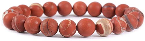 Angelstones Handmade Natural Healing Gemstone 8mm Round Beads Stretch Crystal Bracelet 7 Inch Unisex - color: Matt Frosted Red Jasper