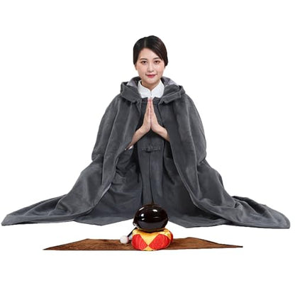 Meditation Buddhist Hooded Cloak Coat,Meditation Cloak Cape for Men and Women,Thickened Meditation Cloak,Meditation - color: Blue, size: Large