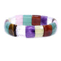 Keleny Gemstones Semi Precious 15mm Square Grain Faceted Beaded Stretch Bangle 7.5 Inch Unisex - color: Assorted Mix Stone