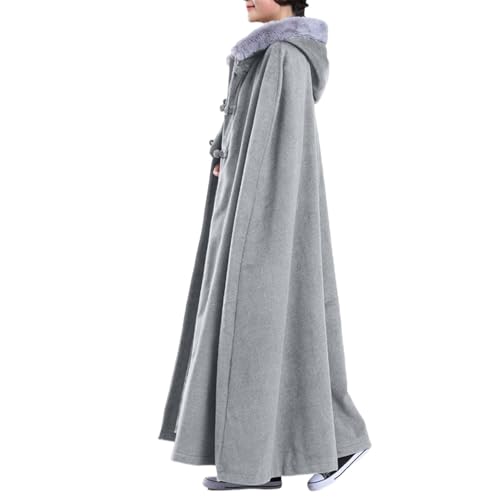Meditation Buddhist Hooded Cloak Monk Outfit Oversize Bridal Wedding Winter Comfortable Warm Cape Poncho - color: Gray, size: Medium