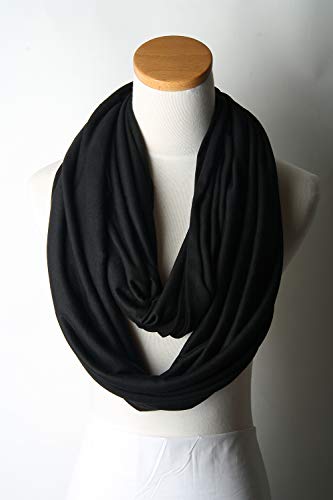 corciova Black Soft Girl Women Infinity Wrap Scarf Stretchy Jersey Knit Sleep Head Circle Scarf Continuous Loop Light Weight - color: 106 Black