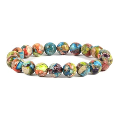 Justinstones Gem Semi Precious Gemstone 10mm Round Beads Stretch Bracelet 7 Inch Unisex - color: Dyed Multicolor Sea Sediment Jasper