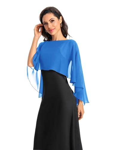 Baoqiya Women's Capelet Shawls and Wraps for Evening Dresses Soft Bridesmaid Shawl Chiffon Cape Wedding Cover Up - color: Blue