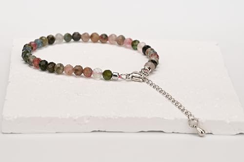 Crystal Bracelet for Women, Natural 4mm Faceted Beads Adjustable Bracelet, Small Beaded Healing Gemstone Bracelet - color: Multicolor Tourmaline