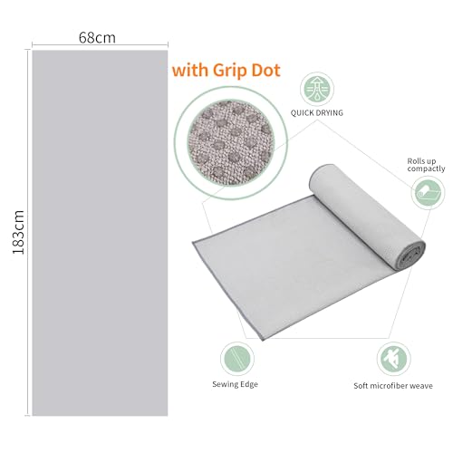 2 Pack Hot Yoga Towel Non Slip Yoga Mat Towel Non-Slip Sweat Absorbent (Light Gray, 72.00" x 26.50") - color: Light Gray