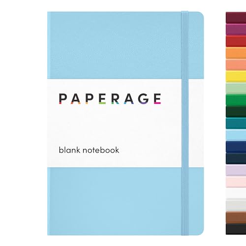 PAPERAGE Blank Journal Notebook, (Light Blue), 160 Pages, Medium 5.6 in x 8 in - 100 GSM Thick Paper – Hardcover Journaling Notebook for Work, School, Note Taking or Sketching - color: Light Blue, style: D. Blank