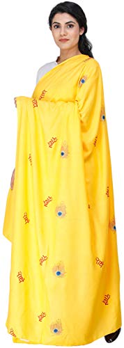 Exotic India Radhe Prayer Shawl with Embroidered Peacock Feather - PolyCotton - color: Lemon Chrome