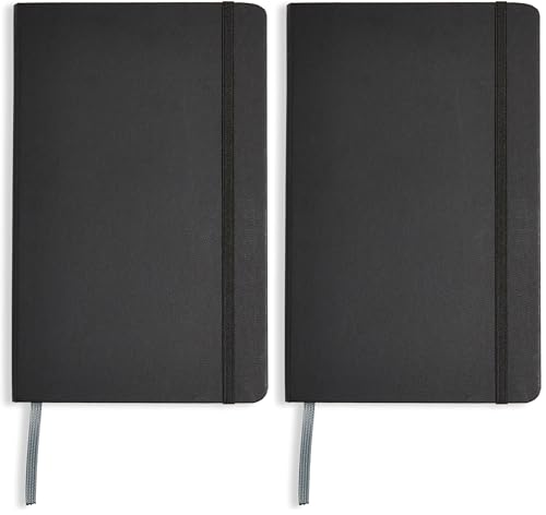 Amazon Basics Classic Lined Writing Notebook for Note Taking and Journaling, Hardcover with Elastic Closure, 240 Pages, 5" x 8.25", Black (Pack of 2) - size: 2 Pack, style: Ruled