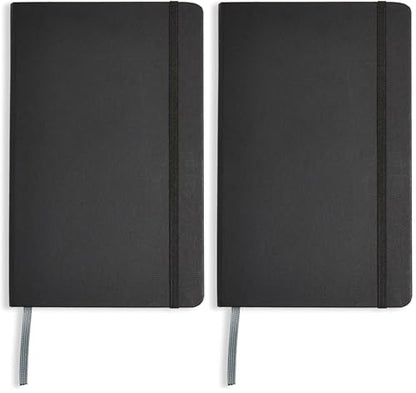 Amazon Basics Classic Lined Writing Notebook for Note Taking and Journaling, Hardcover with Elastic Closure, 240 Pages, 5" x 8.25", Black (Pack of 2) - size: 2 Pack, style: Ruled