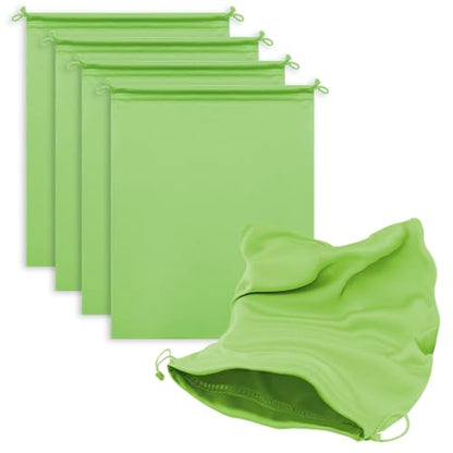 Microfiber Bags with Drawstring Soft Protective Pouch for Blanket,Shoes,Travel Cloth,Camping Bag,Sleeping Bag,Handbag,Winter Coat,Bulky Bedding(4 Pack, Green, 17.7” x 22”)