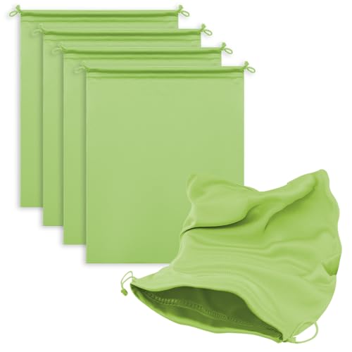 Microfiber Bags with Drawstring Soft Protective Pouch for Blanket,Shoes,Travel Cloth,Camping Bag,Sleeping Bag,Handbag,Winter Coat,Bulky Bedding(4 Pack, Green, 17.7” x 22”)
