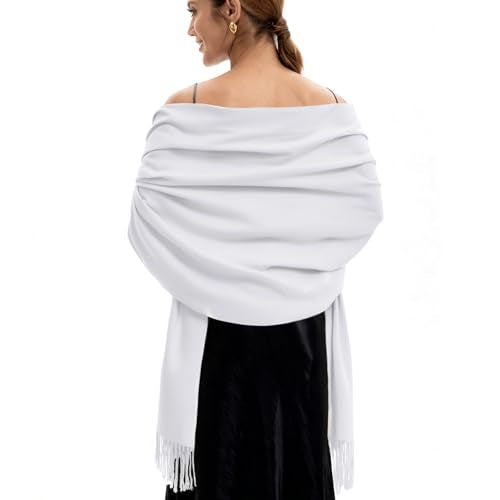 Pashmina Scarf and Shawl - Soft Women Pashminas Wrap for Wedding Evening Party dresses - color: C#. Pure White