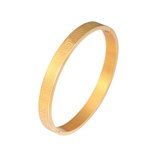 4/6/8MM Greek Key Meander Bracelet Oval Stainless Steel Bangle Cuff Gifts for Women Men - color: Gold, size: 8mm