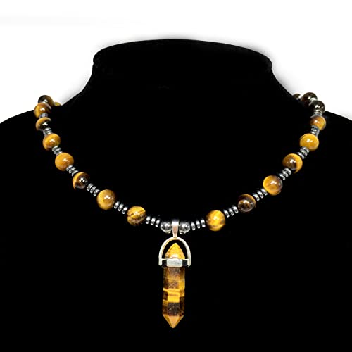 Healing Stress Anxiety Meditation Grounding Energy Gemstone Necklace Series - color: Healing Gemstone Necklace Series-Natural Tiger Eye -8 mm 18 inch- Stone