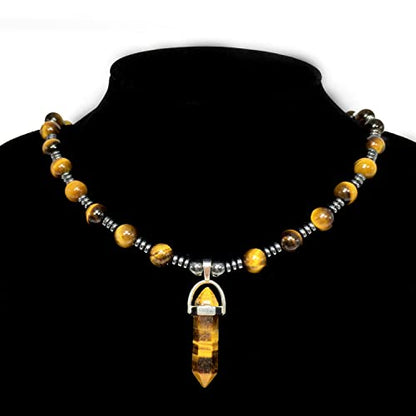 Healing Stress Anxiety Meditation Grounding Energy Gemstone Necklace Series - color: Healing Gemstone Necklace Series-Natural Tiger Eye -8 mm 18 inch- Stone