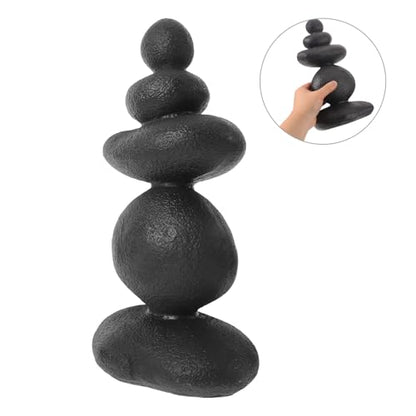 GALPADA Zen Garden Stacked Stone Sculpture Black 16x10x28.5cm Indoor Outdoor Micro Landscape Balanced Rock Cairn Aquarium Decor Meditation Garden Ornament