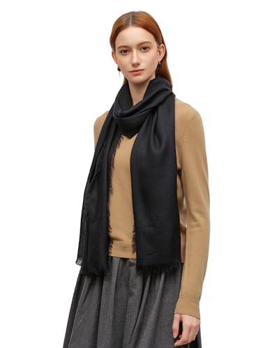 KVSS Women's Fine Knit Shawl, 55% Cashmere 45% Mulberry Silk, X Gauge 120/2NM Yarn Lightweight Spring Summer Wrap Scarf - color: Black