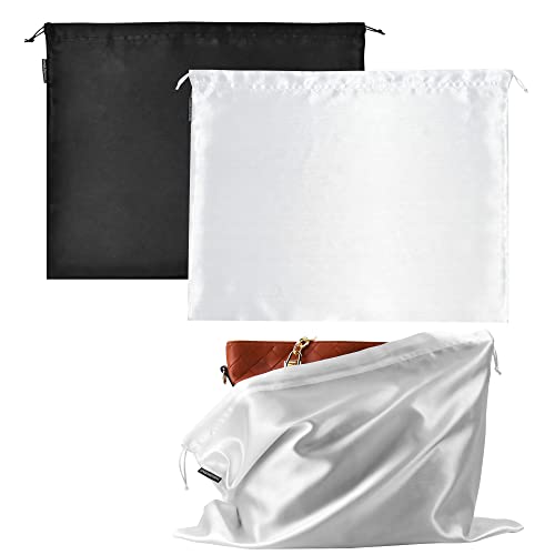 2 PCS Dust Cover Storage Bags Dust Bags for Handbags Large, Silk Drawstring Purse Storage Bag for Handbags Purses, Shoe Boots, Travel Organizer (Black + White, 19.6 * 15.7 in) - size: 19.6 * 15.7 in