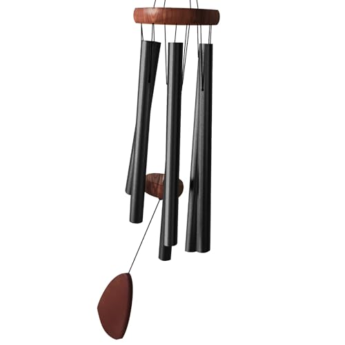Wind Chimes for Outside with Wood Wind Catcher, 37 Inches Large Aluminum Windchimes Outdoors for Patio Decoration & Zen Atmosphere, Best Gifts for Mom(Black) - color: Black