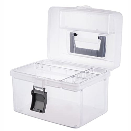 MyGift 10 Inch Premium Clear First Aid Kit Bin with Detachable Tray and Gray Top Handle, Portable Emergency Kit, Medical Supply Travel Tote, Medicine Storage Box Container - color: Gray