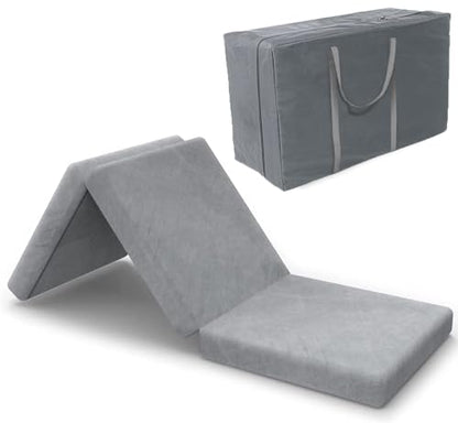 SINWEEK 3.95" Full Memory Foam Folding Topper with Storage Bag - Foldable Trifold Floor Mat Topper, CertiPUR-US Certified Guest Sleeping Pad, Machine Washable Cover - size: T (38 x 75 Inch), style: High Support Foam