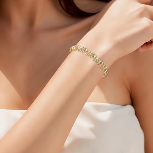 14K White/Yellow Gold Plated 4mm Cubic Zirconia Elephant Bracelet for Women Cute Animal CZ Link Chain Bracelet with Fold Over Clasp Jewelry Gift（6.5 Inch+1Inch） - color: Gold Plated