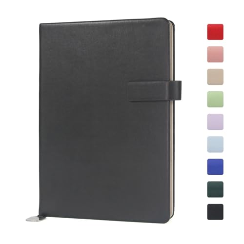 A5 Hard Cover Notebook with Pen Holder, Gold Edges & 180° Lay Flat - Large 5.7x8.4 Lined, Bookmark, Gift Box - Durable Journal for Office, Study, Travel - Writers, Students(Black) - color: Black, style: Hard surface-Lined